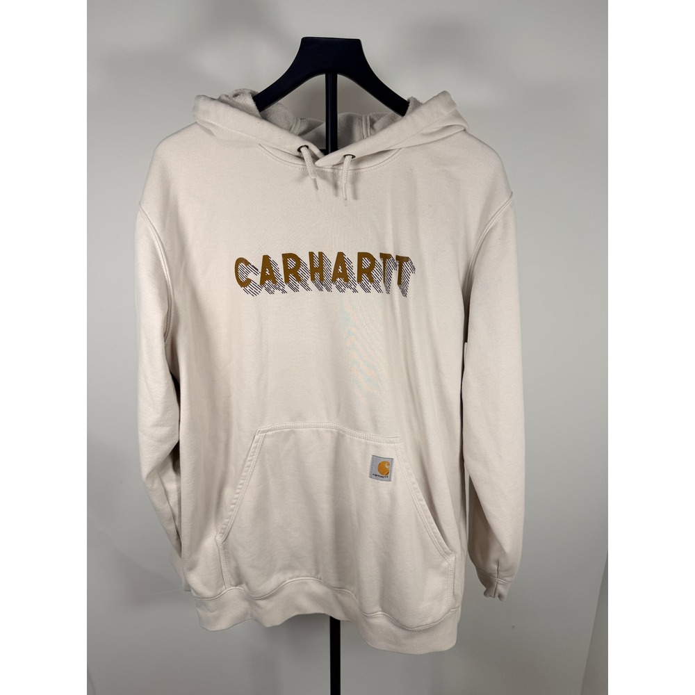 Carhartt Rain Defender Loose Fit Hoodie Cream Graphic Sweatshirt Mens Large